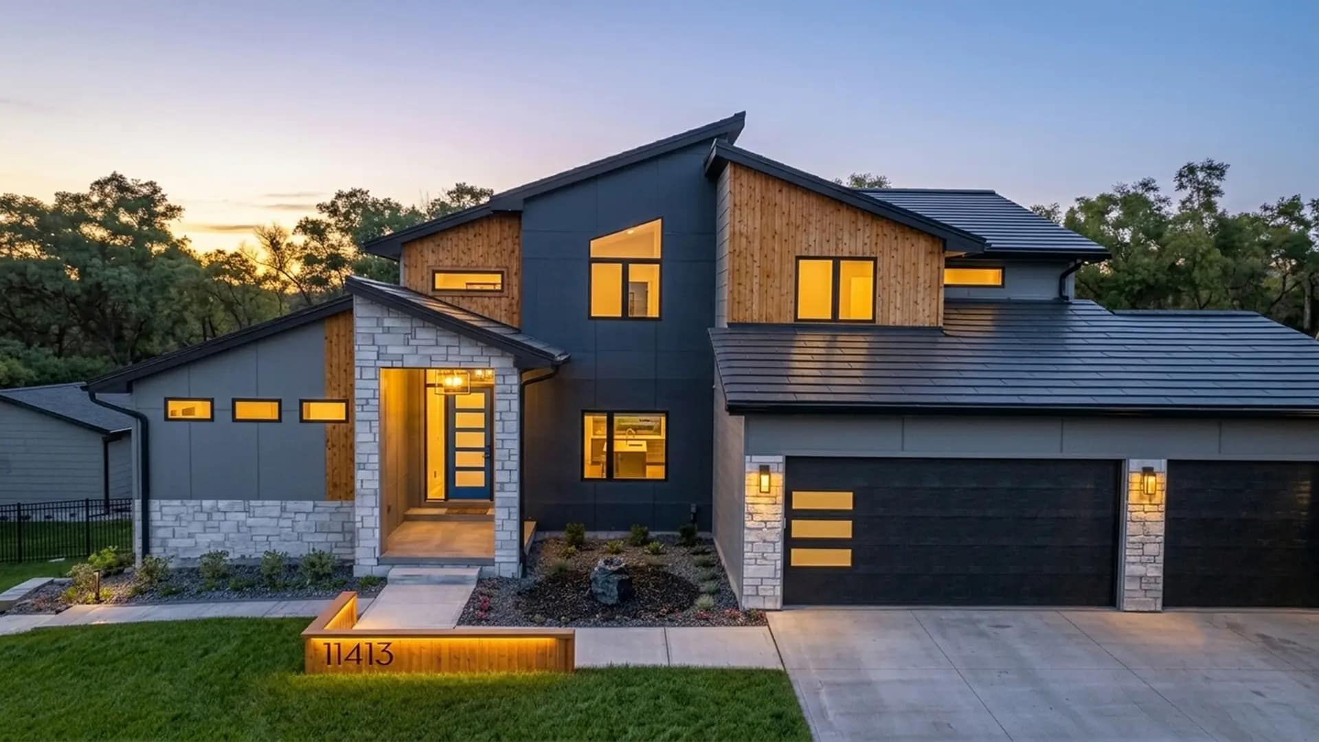 Tesla Solar Roof House with sunset in the background